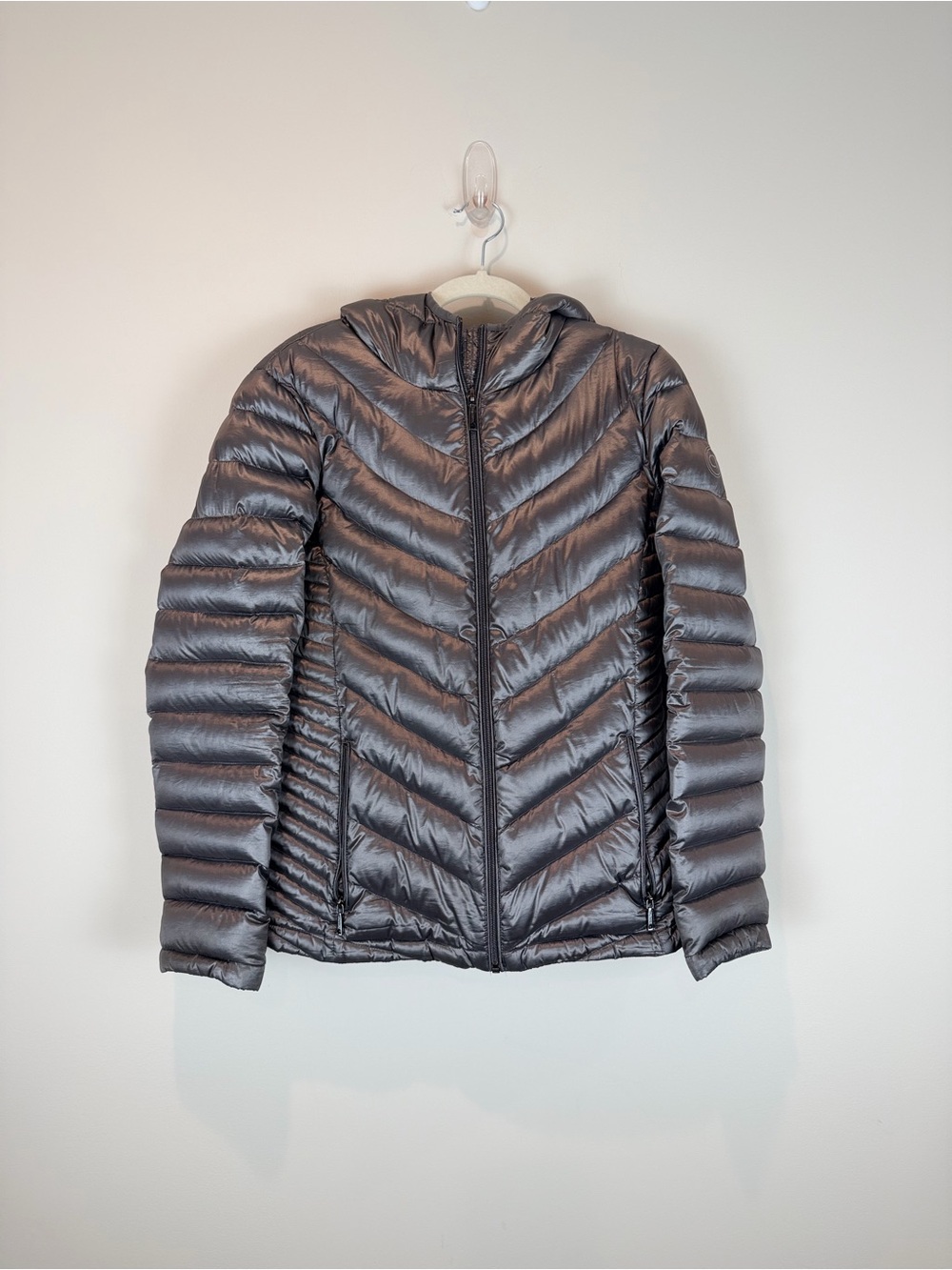 Calvin Klein Women's Hooded Puffer Jacket - Gray Size Medium